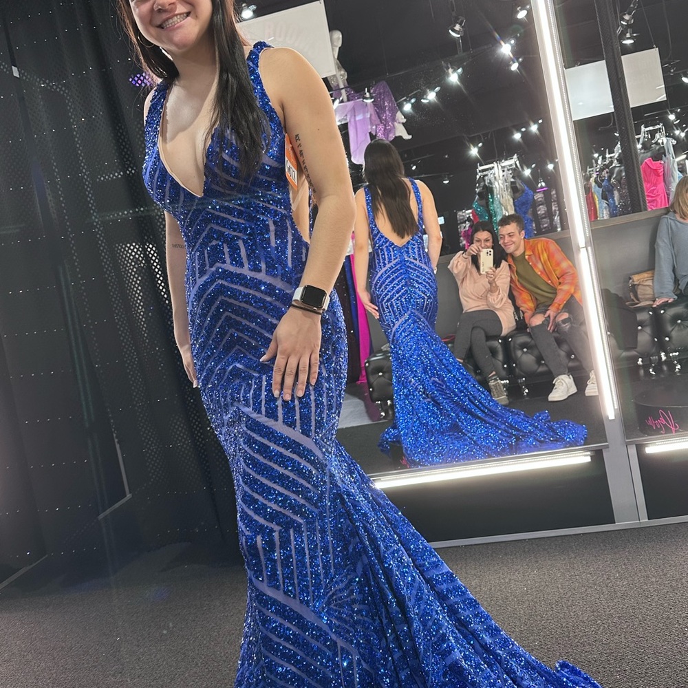 Electric blue prom dress.